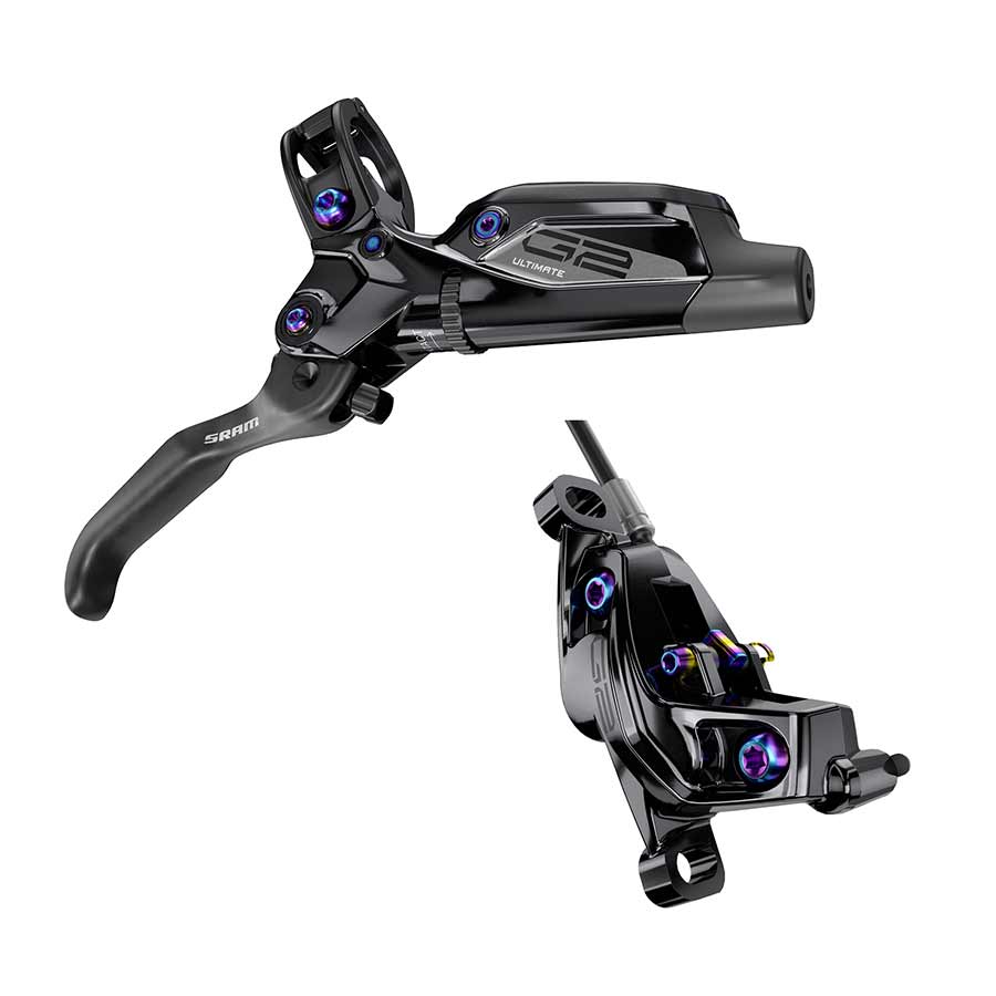 SRAM G2 Ultimate Disc Brake Lever - Front Post Mount Carbon Lever Titanium Hardware Gloss BLK Rainbow Hardware A2