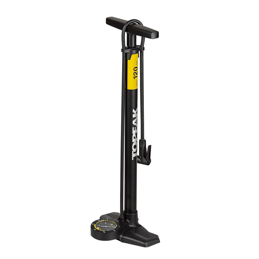 Topeak Joeblow Urban Ex Floor Pump - Steel Barrel / Plastic Base 3.5" Base Mount Gauge 120 Psi /8 Bar Smarthead BLK/Sand