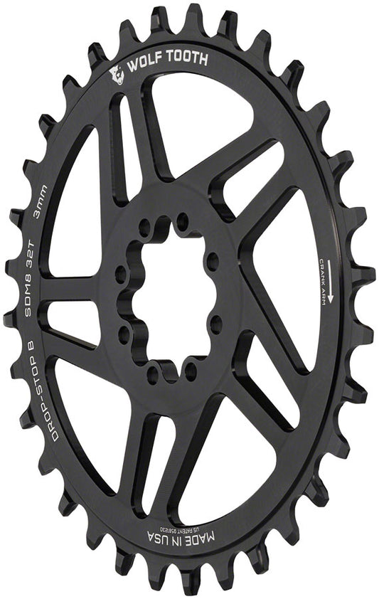 Wolf Tooth Direct Mount Chainring - 32t SRAM Direct Mount Drop-Stop B For SRAM 8-Bolt Cranksets 3mm Offset BLK