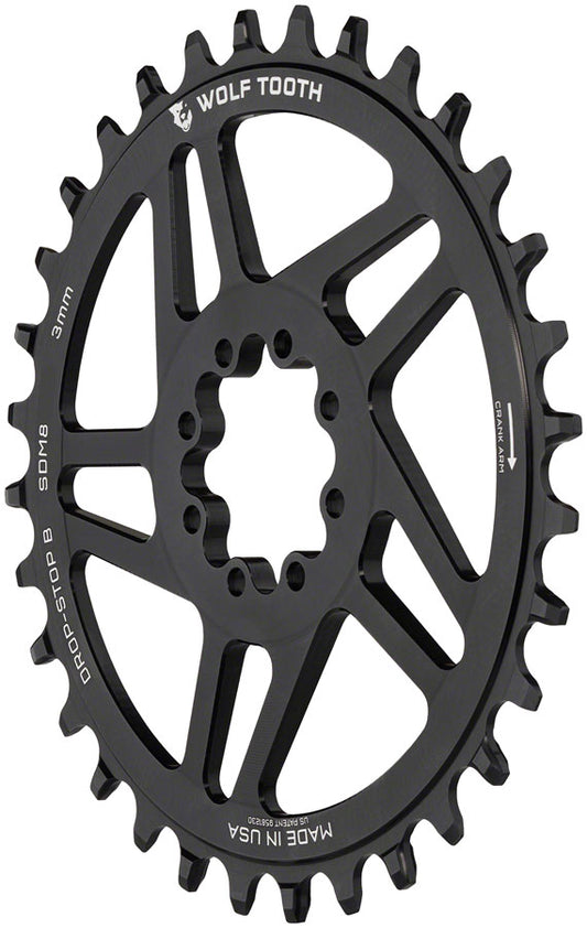 Wolf Tooth Direct Mount Chainring - 28t SRAM Direct Mount Drop-Stop B For SRAM 8-Bolt Cranksets 3mm Offset BLK