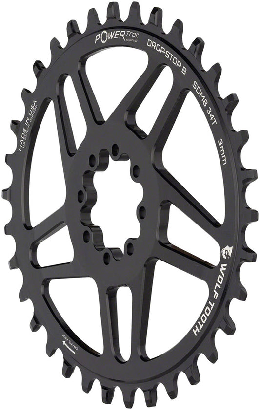 Wolf Tooth Elliptical Direct Mount Chainring - 34t SRAM Direct Mount Drop-Stop B For SRAM 8-Bolt Cranksets 3mm Offset BLK