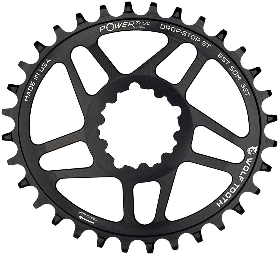 Wolf Tooth Elliptical Direct Mount Chainring - 30t SRAM Direct Mount For SRAM 3-Bolt Boost Cranks Requires Hyperglide+ Chain BLK