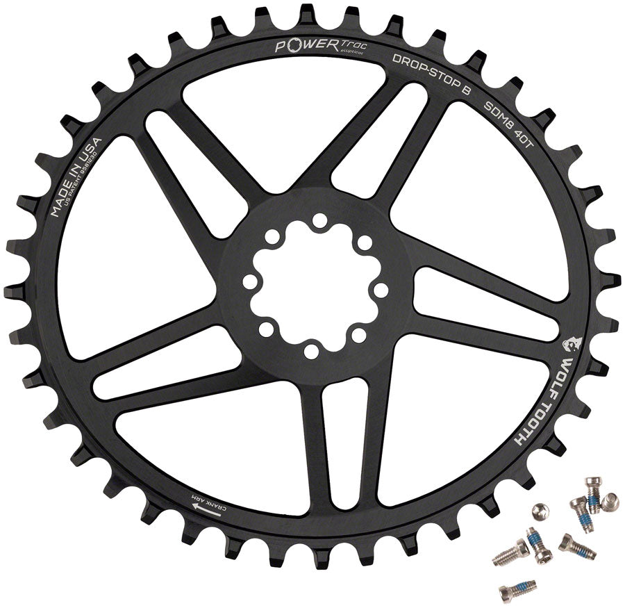 Wolf Tooth Elliptical Direct Mount Chainring - 42t SRAM Direct Mount Drop-Stop B For SRAM 8-Bolt Cranksets 6mm Offset BLK
