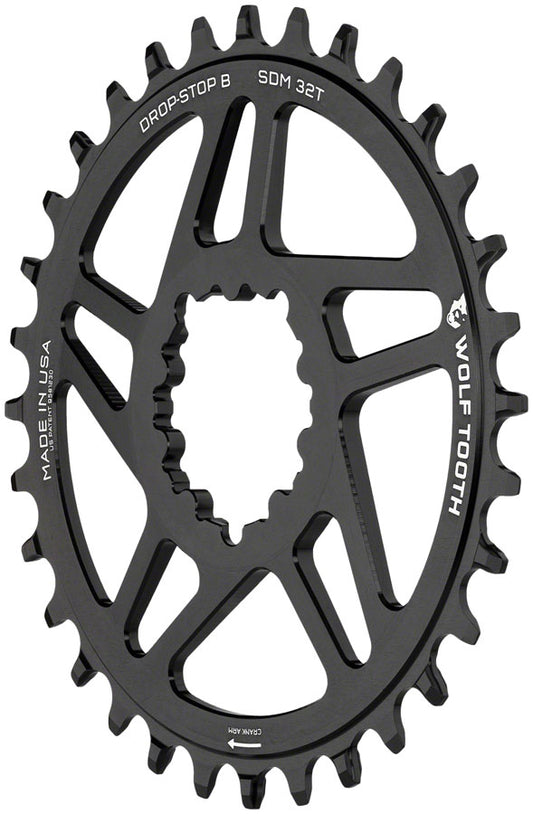Wolf Tooth Direct Mount Chainring - 34t SRAM Direct Mount Drop-Stop B For SRAM 3-Bolt Boost Cranks 3mm Offset BLK