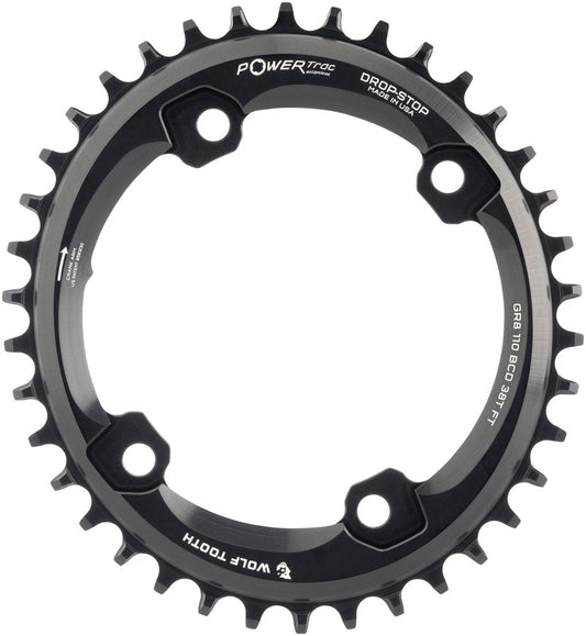 Wolf Tooth Elliptical Shimano 110 Asymmetric BCD Chainring - 38t 110 Asymmetric BCD 4-Bolt Drop-Stop B For Shimano GRX Cranks BLK