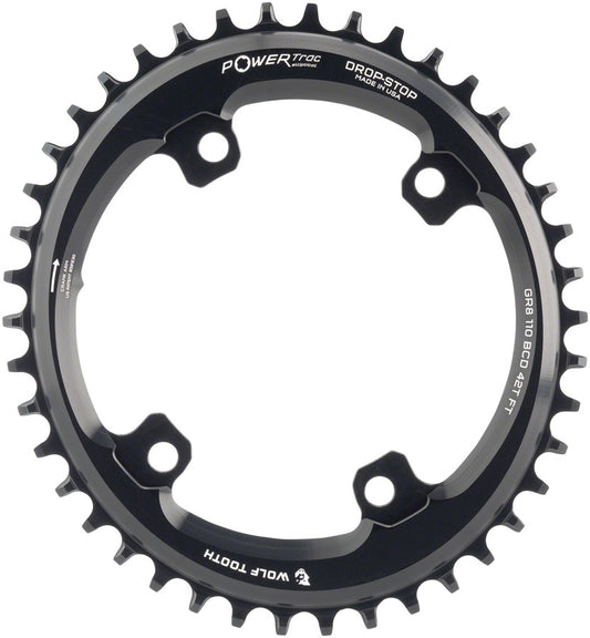Wolf Tooth Elliptical Shimano 110 Asymmetric BCD Chainring - 42t 110 Asymmetric BCD 4-Bolt Drop-Stop B For Shimano GRX Cranks BLK