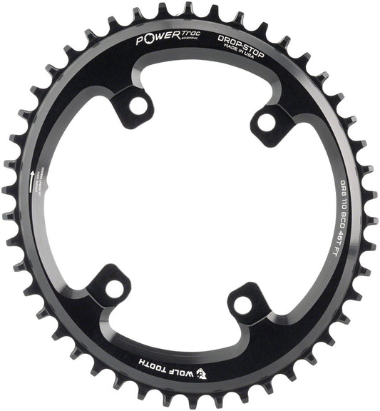 Wolf Tooth Elliptical Shimano 110 Asymmetric BCD Chainring - 46t 110 Asymmetric BCD 4-Bolt Drop-Stop B For Shimano GRX Cranks BLK