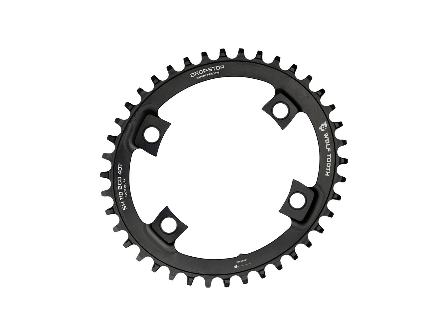 Wolf Tooth Elliptical Shimano 110 Asymmetric BCD Chainring - 40t 110 Asymmetric BCD 4-Bolt Drop-Stop For Shimano Cranks BLK