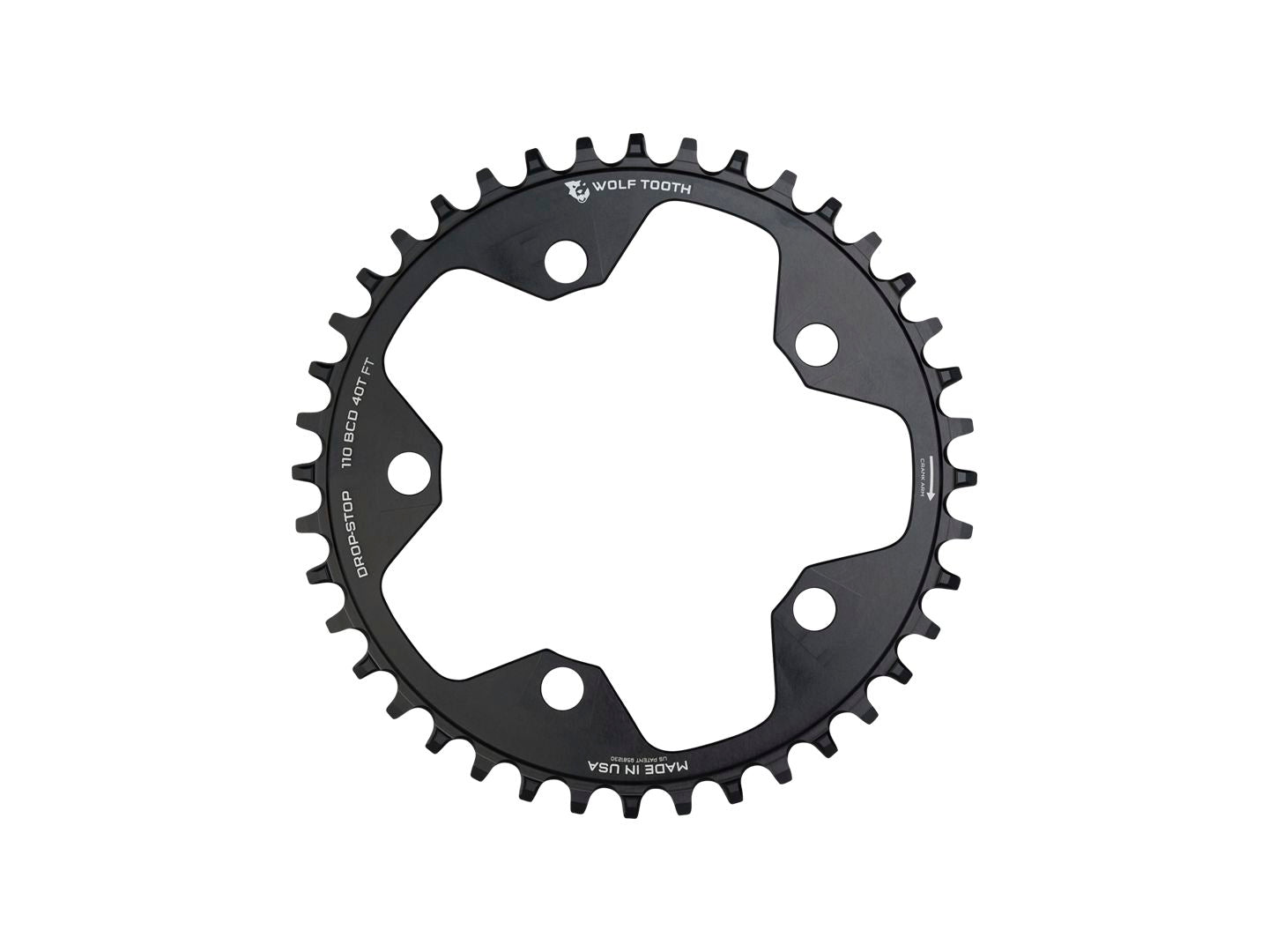Wolf Tooth 110 BCD Cyclocross Road Chainring - 44t 110 BCD 5-Bolt Drop-Stop B 10/11/12-Speed Eagle Flattop Compatible BLK