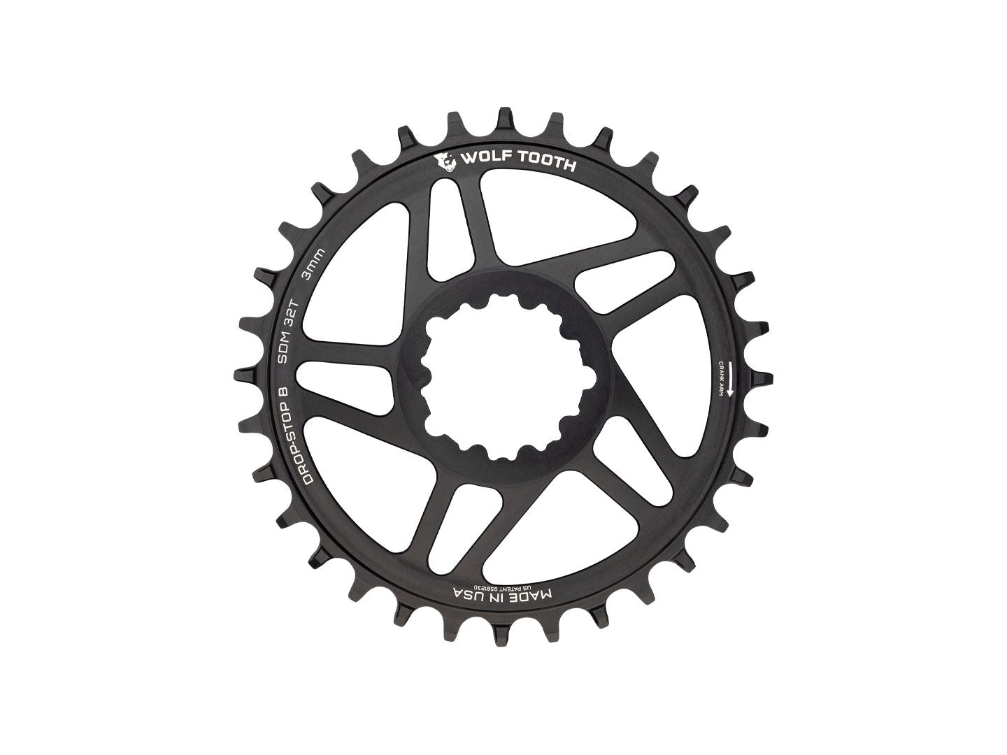 Wolf Tooth Direct Mount Chainring - 32t SRAM Direct Mount Drop-Stop B For SRAM 3-Bolt Boost Cranks 3mm Offset BLK