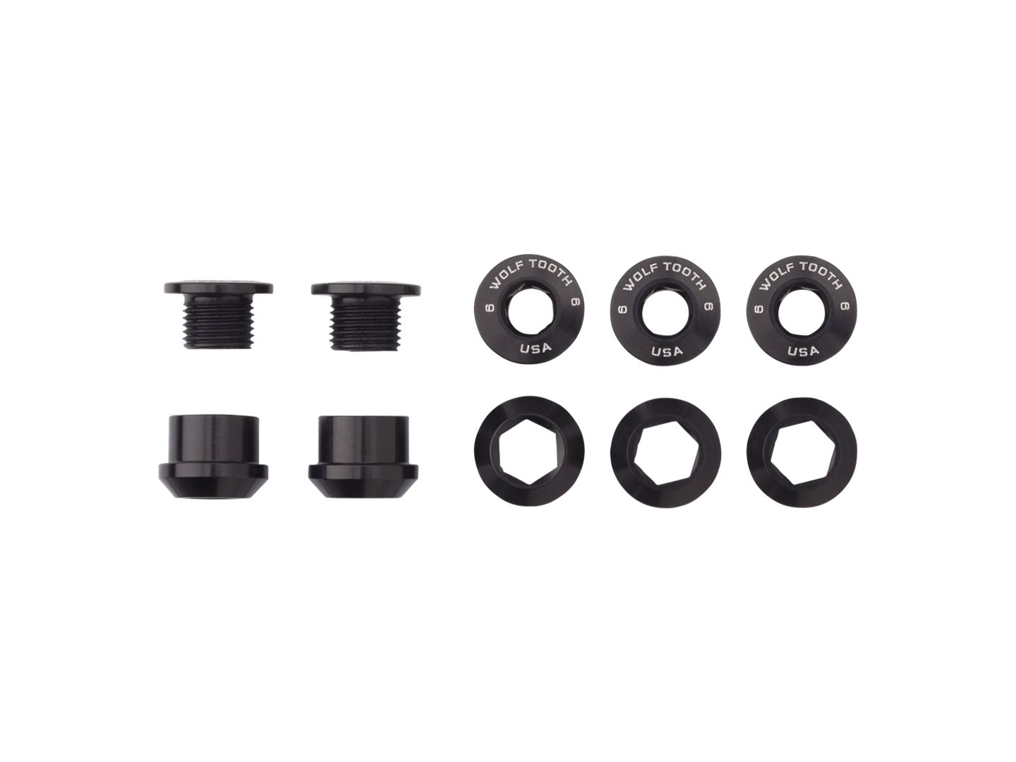 Wolf Tooth 1x Chainring Bolt Set - 6mm Dual Hex Fittings Set/5 Black