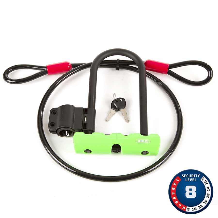 Abus Ultra Mini + Cobra Loop U-Lock Key 12mm 15.0cm x 18.0cm 5.9" x 7.1" SH34 Green; Cable 10mm 120cm 4'