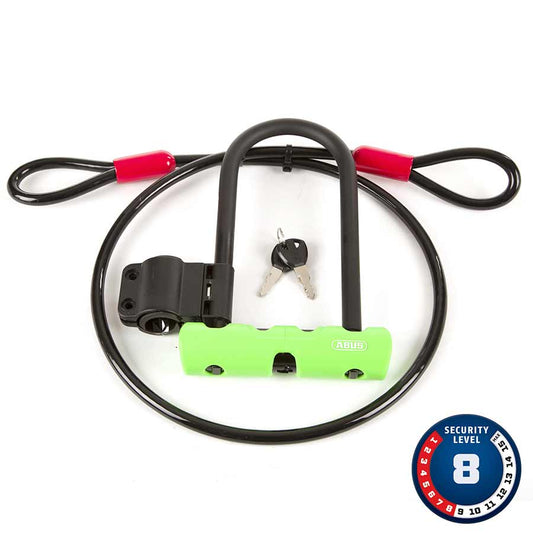 Abus Ultra Mini + Cobra Loop U-Lock Key 12mm 15.0cm x 18.0cm 5.9" x 7.1" SH34 Green; Cable 10mm 120cm 4'