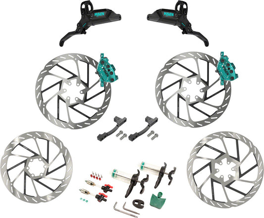 SRAM Maven Ultimate Stealth Expert Disc Brake Kit - Front/Rear Levers Front/Rear Teal Splatter Calipers Adapters Rotors Bleed Kit A1
