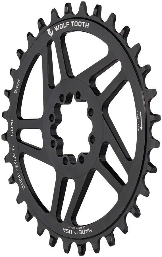 Wolf Tooth Direct Mount Chainring - 34t SRAM Direct Mount Drop-Stop B For SRAM 8-Bolt Cranksets 3mm Offset BLK