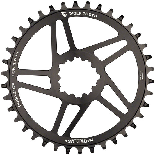 Wolf Tooth Direct Mount Chainring - 38t SRAM Direct Mount For SRAM 3-Bolt 6mm Offset Drop-Stop B Flattop Compatible BLK