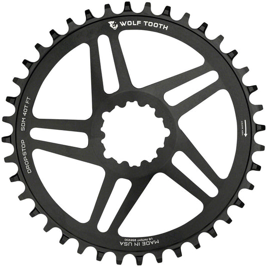 Wolf Tooth Direct Mount Chainring - 40t SRAM Direct Mount For SRAM 3-Bolt 6mm Offset Drop-Stop B Flattop Compatible BLK