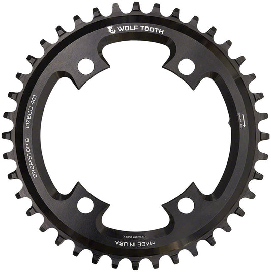 Wolf Tooth 107 BCD Chainring - 44t Compatible SRAM 107 BCD Drop-Stop B 4-Bolt BLK