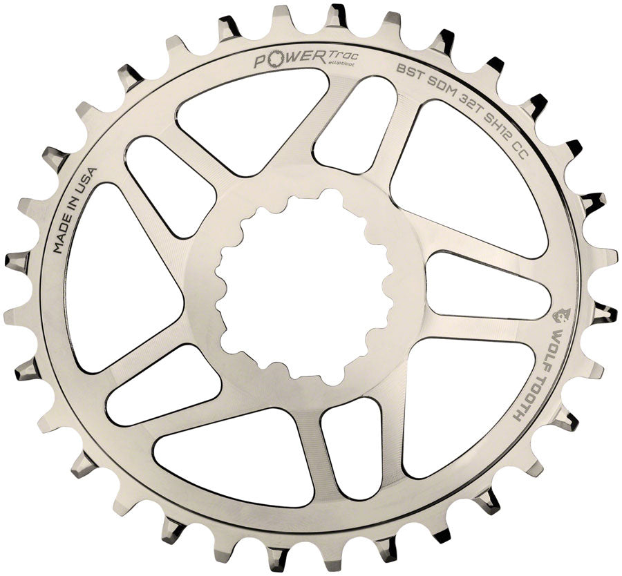 Wolf Tooth Elliptical Direct Mount Chainring - 32t SRAM Direct Mount For SRAM 3-Bolt Boost Cranks Use Hyperglide+ Chain Nickel Plated
