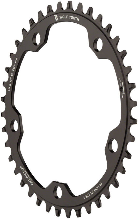 Wolf Tooth 130 BCD Road Cyclocross Chainring - 42t 130 BCD 5-Bolt Drop-Stop 10/11/12-Speed Eagle Flattop Compatible BLK