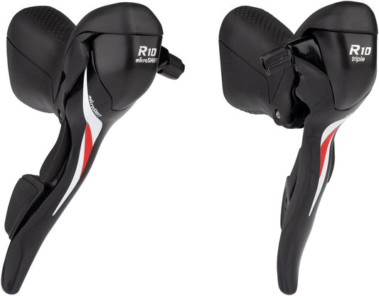 microSHIFT R10 Drop Bar Shift Lever Set - 3 x 10-Speed Shimano Compatible BLK