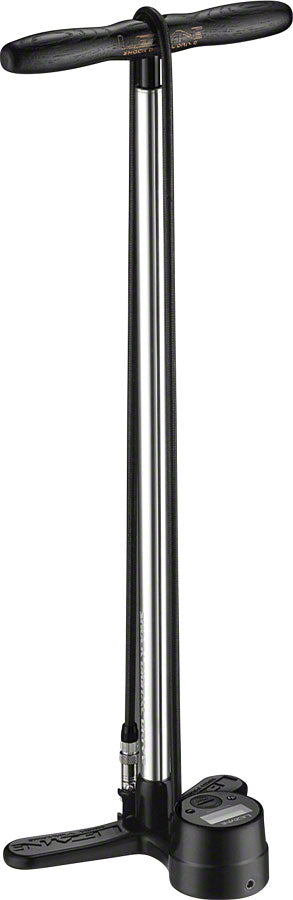 Lezyne Digital Shock Floor Pump Alloy/Steel Piston Wood Handle Nylon Braided Hose 300 psi Silver