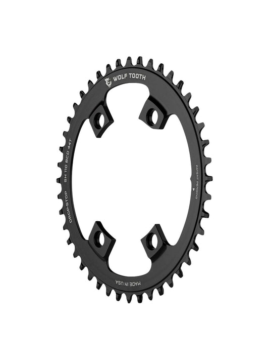 Wolf Tooth Shimano 110 Asymmetric BCD Chainring - 46t 110 Asymmetric BCD 4-Bolt Drop-Stop For Shimano Cranks BLK