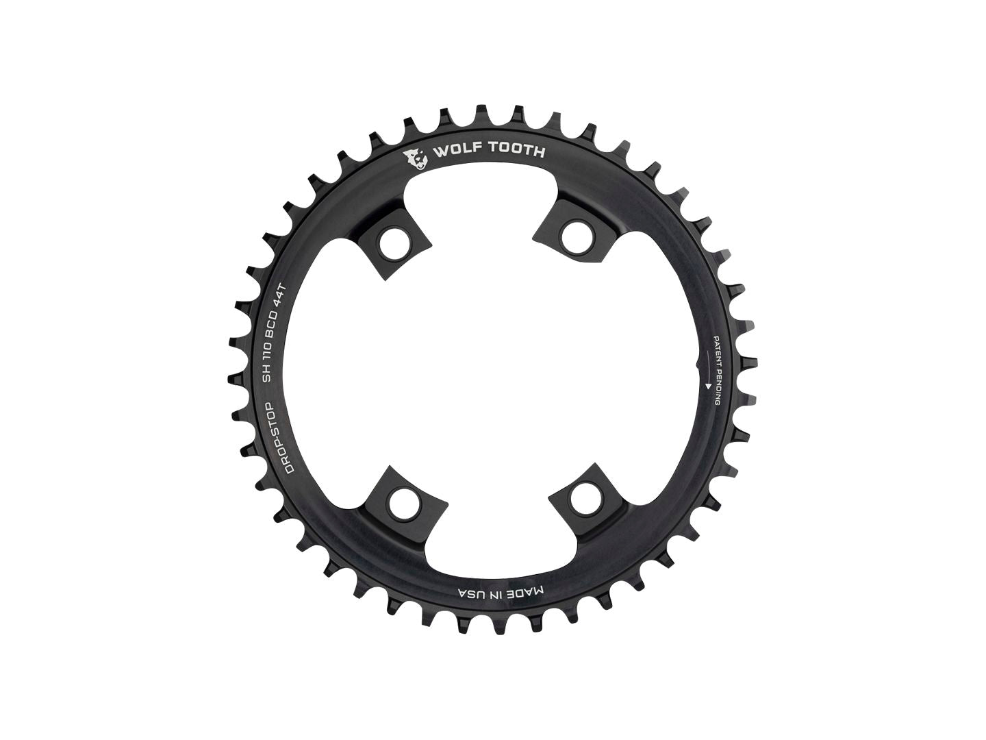 Wolf Tooth Shimano 110 Asymmetric BCD Chainring - 46t 110 Asymmetric BCD 4-Bolt Drop-Stop For Shimano Cranks BLK