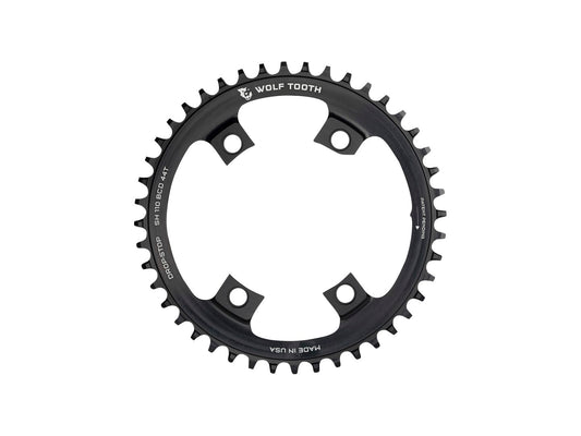 Wolf Tooth Shimano 110 Asymmetric BCD Chainring - 46t 110 Asymmetric BCD 4-Bolt Drop-Stop For Shimano Cranks BLK