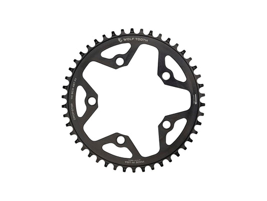 Wolf Tooth 110 BCD Cyclocross Road Chainring - 46t 110 BCD 5-Bolt Drop-Stop 10/11/12-Speed Eagle Flattop Compatible BLK